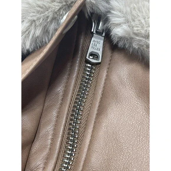 Anthropologie Avec Les Filles Aviator Jacket Brown Faux Leather Western Sz XL NW